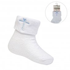 S11-B: White/Blue Cross Emb Socks (0-12 Months)
